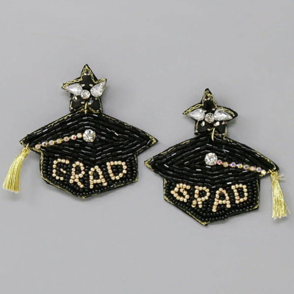 Graduation Cap Seed Beaded Earrings